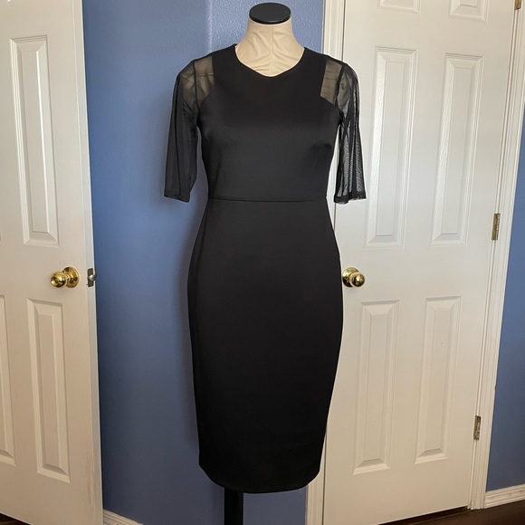 Enfocus Studio Black Bodycon Midi Dress with Sheer Sleeves - Picture 3 of 8